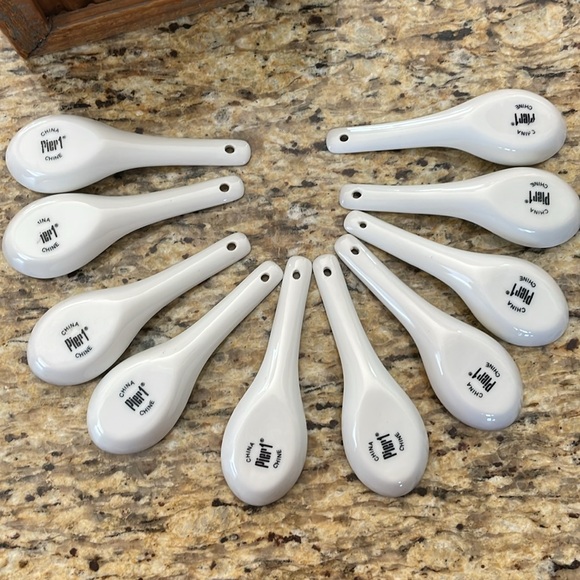 🌎 Lot of 10 Pier One Ceramic Spoons for Soup Rice Appetizers Tasting Spoons - Picture 7 of 8